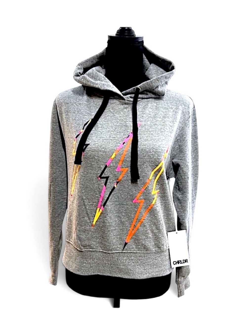 CHEERLEADER Gray Hoodie with Neon lightening bolts front NEW WITH TAGS EXTRA SM